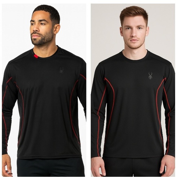 Spyder Active Men's Long Sleeve ProWEb Black Red Athletic Shirt Large - Picture 1 of 10
